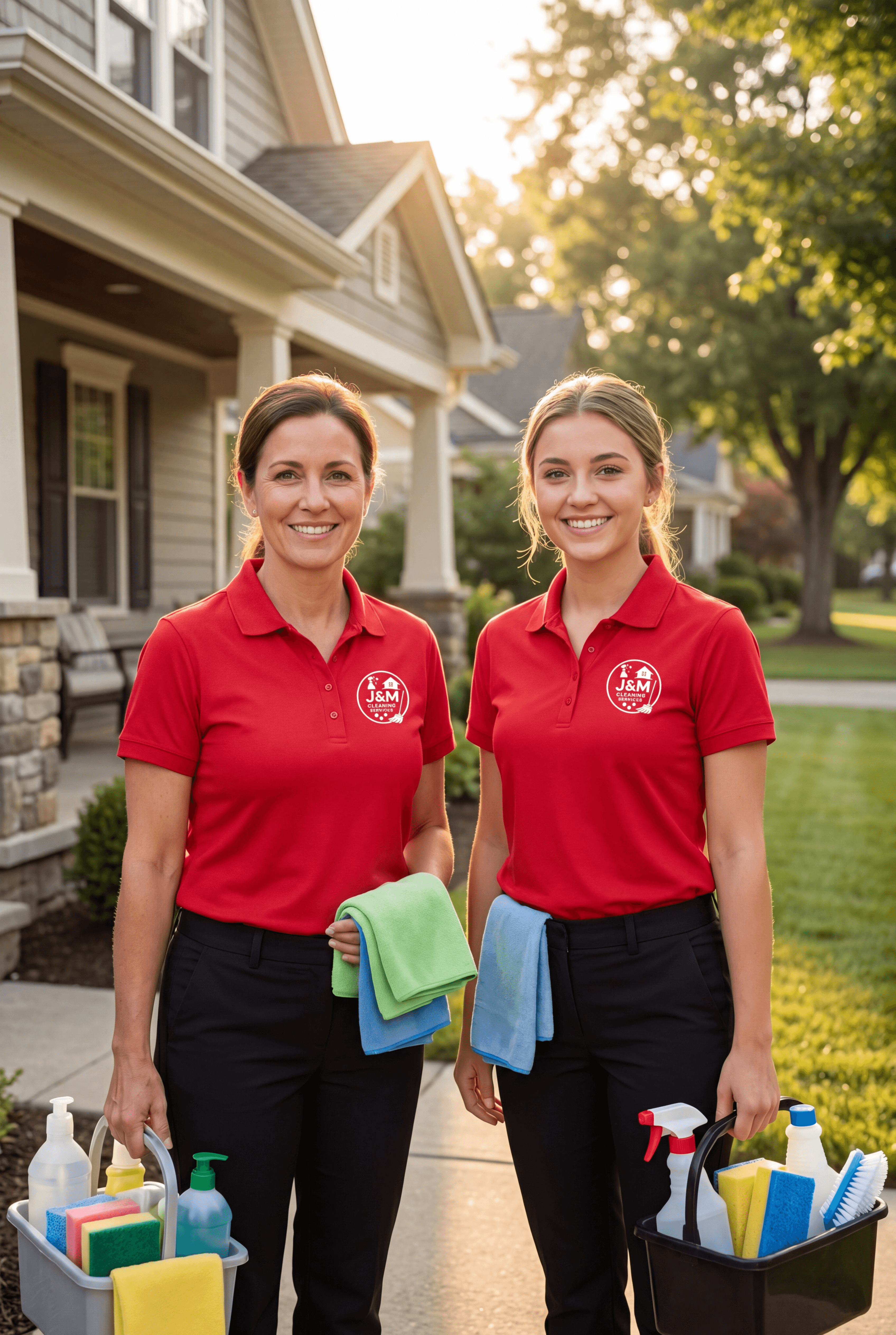 Two J&M Cleaning professionals arriving at a Liverpool residential property
